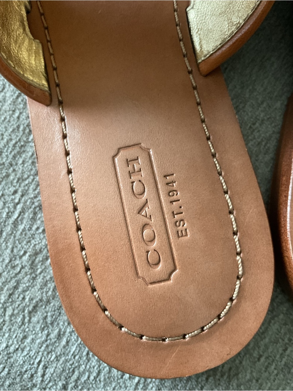 Coach Tan Leather Double-Strap Slide Sandals with Gold Buckle - Picture 9 of 9